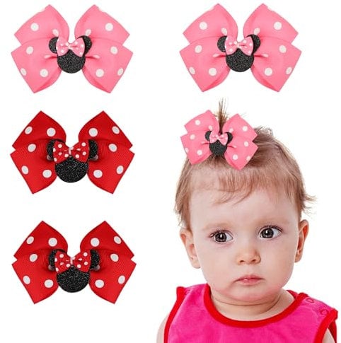 UHOMENY 4pcs Cute Mouse Ears Hair Clip for Girls,Lovely Girls' Glitter Hair Bows Clips Barrettes Hair Accessories for Birthday Party Favor Decoration Costume Theme (Polka dot)