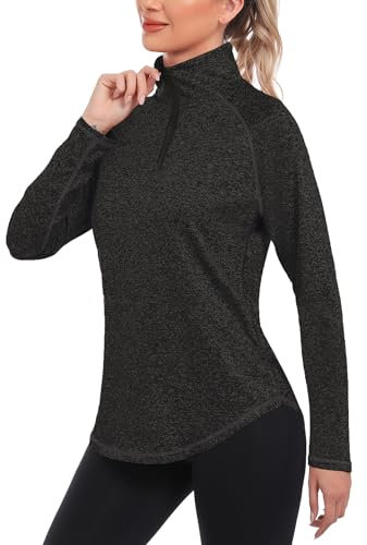 iClosam Sportshirt Langarm Damen Funktionsshirt UPF 50+ Langarmshirt Sport Atmungsaktiv Laufshirt Schnelltrocknend UV Shirt 1/4 Reißverschluss für Yoga Fitness Tennis Golf Wandern S-3XL