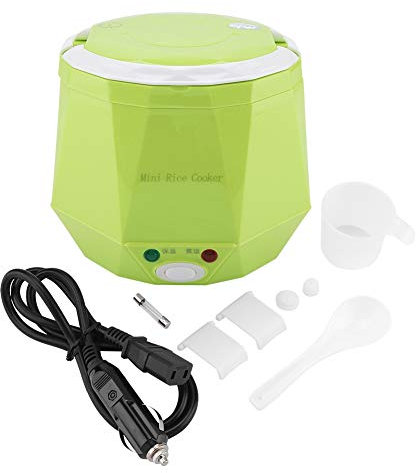 ANSNOW Mini Olla Arrocera Vaporera Olla Arrocera Eléctrica Vaporera de Alimentos Olla Arrocera Portátil de 1,3 L para Camión Coche Al Aire Libre (Verde)/Verde