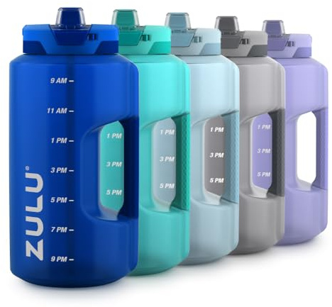 Zulu Goals Gallon 128oz Large Water Bottle Jug with Time Marker & Handle for All Day Hydration | Silicone Soft Straw with Locking Leak-Proof Lid | For Gym, Camping, Workout, and Outdoors | Royal Blue