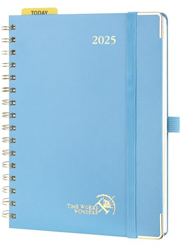 POPRUN Kalender 2025 Buchkalender Ringbuch mit Hardcover, ca. A5 (21,5 x 16 cm), 12-Monate-Terminplaner (Jan.2025-Dez.2025), Wochenplaner 2025 mit 100 GSM Elfenbeinpapier - Dunstblau