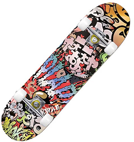 Skateboards mit bunten blinkenden Rädern für Anfänger, Kinder, Jugendliche, 78,9 x 20,3 cm, komplettes Standard-Skate-Boards mit 7 Schichten, Ahorn-Deck, konkaves Skateboard
