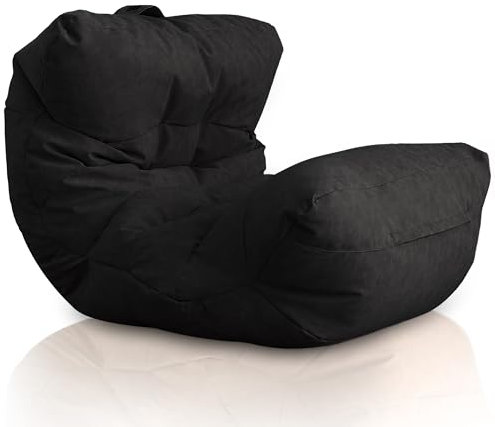 Aiire Relaxo Sitzsack XXL für Kuschelecke - Bean Bag Design aus Kunstleder mit Füllung - Riesen Sitzsäcke Erwachsene, Sitz Sack Flauschig - Bodenkissen Grob, Bodenstuhl, Bodensessel Schwarz