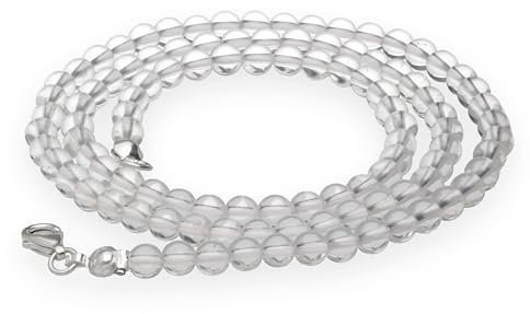Lebensquelle Plus Edelstein Kugelkette + 925 Silber Verschluss | Ø 4mm Kugeln Karabinerverschluss 45cm lang | Hochwertige Kette (Bergkristall)