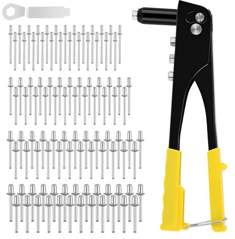 LONENESSL Rivet Gun, Pop Rivet Gun Kit, Heavy Duty Hand Riveter with 400PCS Rivets and 4 Size Drill Bits, Rivet Gun Set Manual Riveting Tool for Leather Metal Plastic DIY Projects