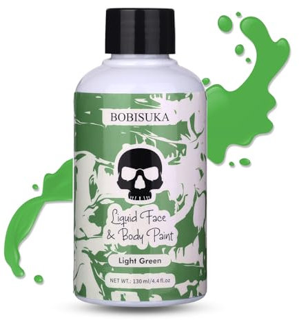 BOBISUKA Light Green Face Body Paint Liquid Texture Washable Non Toxic Facepaint Fast Drying Foundation Makeup for Halloween Witch Camo Hulk Hunting Cosplay SFX Costume St Patrick's Day Party (130ml)