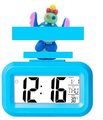 FSJENCIP Reveil Enfant Stitch Fille,Réveil Fille,14×10 ×4cm, Stitch Reveil Matin, Réveil Numerique LED,Cadeau Enfant 5 6 7 8 9 10ans (Bleu)