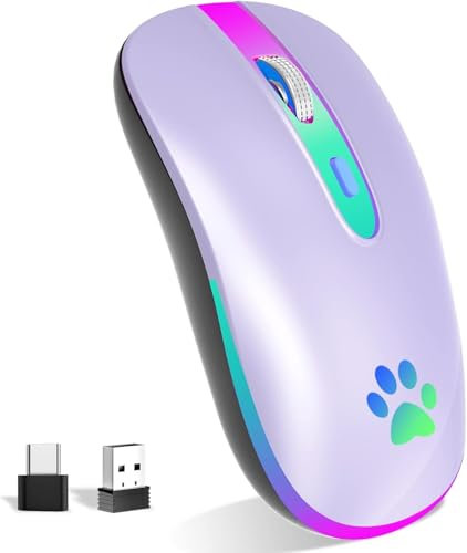 KBCASE Mouse Wireless Ricaricabile,Bluetooth Mouse Senza Fili 2,4 GHz con Mini Ricevitore USB e Tipo-C Mauser Gaming Wireless con 7 RGB Colori per PC,Laptop,Computer,Mac,Notebook,Windows,Andriod