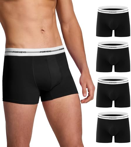 FORVEVO Boxer Shorts Men 4 Pack,Cotton Men's Underwear Briefs,No Itchy Labels Underpants,Breathable Trunk with Elastic Waist(Black,2XL)
