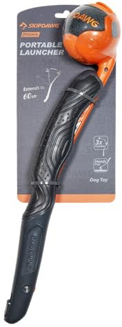 GiGwi, Ergonomischer Ballwerfer für Hunde, Robuste Materialien, Beeindruckende Reichweite, Kompatibel mit Standardbällen, Einfach zu bedienen, 24 Zoll, Orange/Grau, Modell Skipdawg