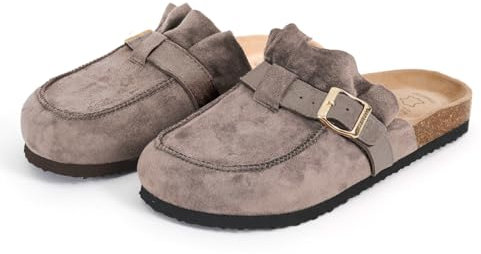 PERLETTI Ciabatte Donna Comode Leggere Effetto Scamosciato - Pantofole Donne Invernali Estive Casa Suola Antiscivolo Chiuse con Rouche - Sandali Mocassino Comfort Ragazza (Mocassino Tortora, EU 40)