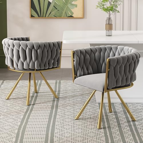 ModernLuxe Ergonomischer Polsterstuhl Samt Esszimmerstuhl 2er Set, Grau A | Moderner Stuhl, Drehstuhl mit 360°-Funktion, Metallgestell in Gold, für Esszimmer, Wohnzimmer & Schlafzimmer