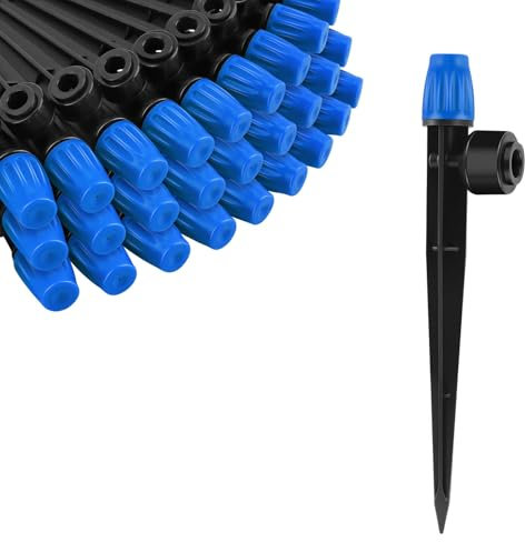 Kalolary 30PCS Drip Irrigation Emitters - Quick Connect Adjustable 360 Degree Misting Drippers, Watering System Accessories Fit for 1/4 inch Irrigation Tubing Dripper Sprinkler for Garden House (Blue)
