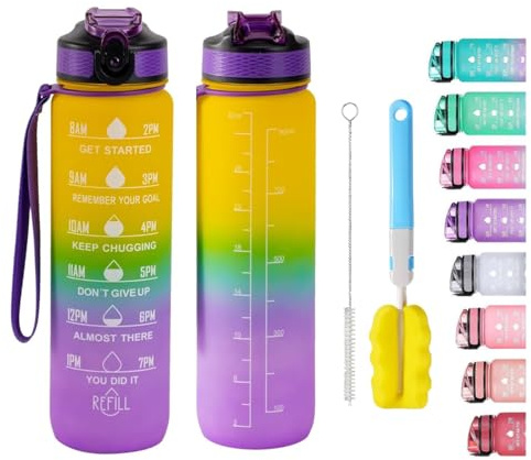 Apex.99 Motivational Water Bottle with Time Markers 1L / 32oz, BPA Free Tritan Leak Proof Gym Water Bottle with Measurements, Reusable Sports Bottle for Men & Women