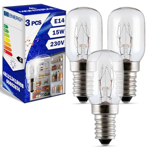 MONTERAL 3 Piezas Bombilla E14 para Frigorifico 15W 230V con Código Original 481213418098 para Whirlpool 00602674 602674 para Bosch
