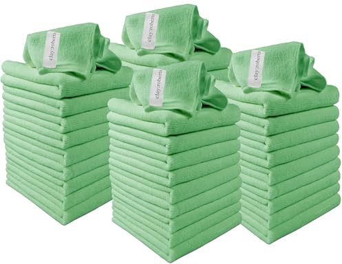 Clay Roberts Microfibre Cleaning Cloths, 40cm x 30cm - Pack of 40, Green Cloths, Machine Washable, Polishing, Waxing & Dusting Cloth, Lint-Free, Kitchen Towel, Car Cleaning, Microfiber