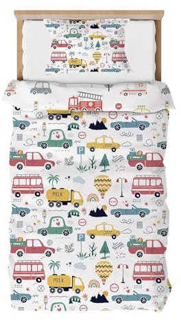 DJDEA Auto-Bettbezug 120 x 150 cm, Bettwäsche für Einzelbett, Bettwäsche aus Mikrofaser, für Einzelbetten, wendbarer doppelseitiger Bettbezug mit Kissenbezug 40 x 60 cm