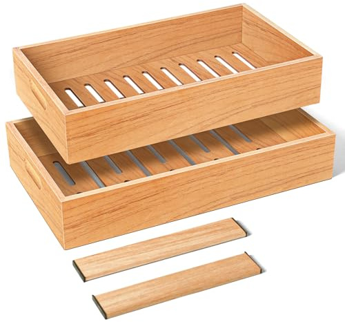 DXXULL Paquete de 2 bandejas de madera de cedro español, con separadores de madera de cedro ajustables, cajón de almacenamiento especial para mantenimiento de puros, humidificador de almacenamiento de