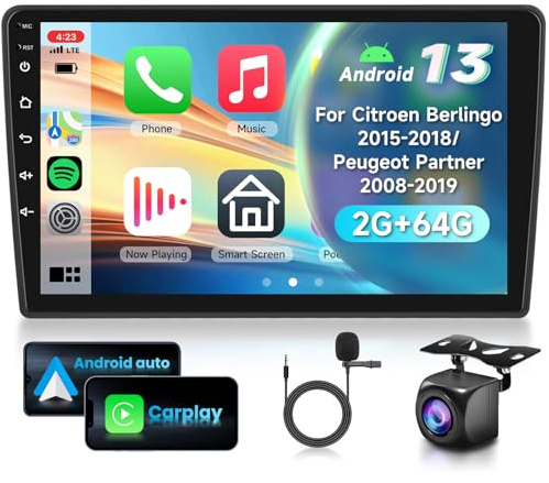 2G&64G VECHTEL 9 Autoradio Für Citroen Berlingo 2015-2018/Peugeot Partner 2008-2019 mit Carplay Android Auto Wireless,Android 15,Bluetooth HiFi/RDS/FM Radio,WiFi Navi/AHD Rückfahrkamera