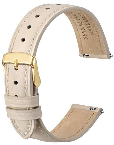 Anbeer 14mm Flat Thin Elegantes Echtes Leder Uhrenarmband, Schnellverschluss Ersatz Uhrenarmband für Frauen,Beige mit goldener Schnalle