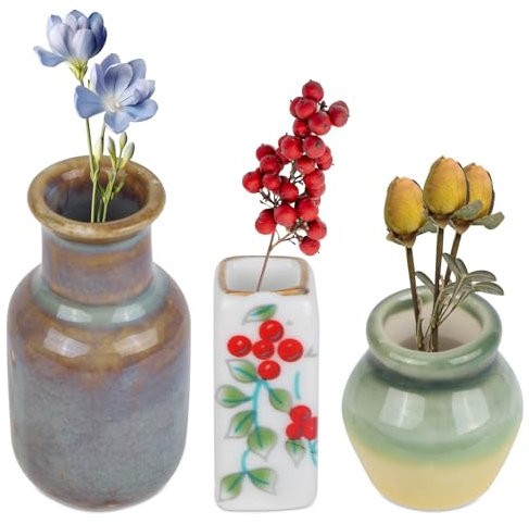 Tinoaly 3pcs Mini Ceramic Vase Magnets for Fridge, Cute Small Plant Magnetic Funny Tiny 3D Flowers Vases Decorations for Home Office Kitchen Refrigerator