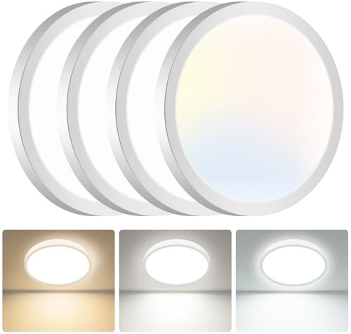 hepside LED Ceiling Light,3000K/4000K/6500K 3 Color Temperature, Waterproof IP54 LED Ceiling Lamp, Modern,Round Flush Ceiling Light for Bathroom, Living Room,Bedroom, Kitchen, Hallway, Office 4 Pack