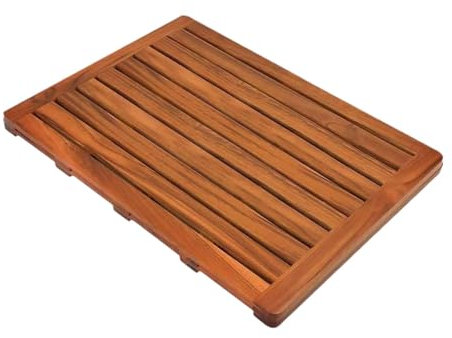 Tappetino da doccia versatile in legno, tappetino drenante per vasca da bagno e bordo piscina, accessorio antiscivolo per poggiapiedi, 61 x 45 x 3 cm, design elegante