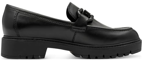 Womens Black Leather Classic Loafers Slip-On Platform Buckle Shoes