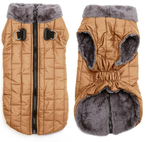 JoyDaog warmer Fleece-Hundemantel mit strapazierfähigem Geschirr und D-Ring, wasserdichte Hundejacke für große Hunde, Hundeweste für den kalten Winter, brüniertes Khaki, Größe XXXL