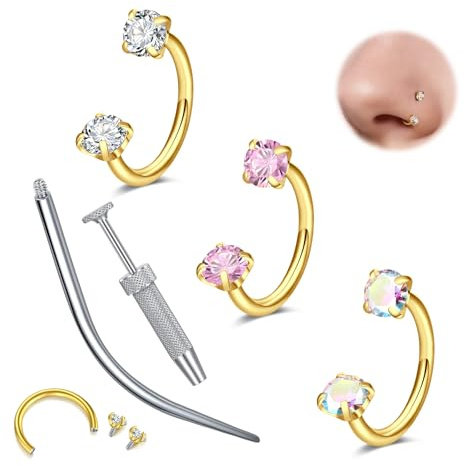 WillTen 16G 18G septum piercing silver hästsko piercing, dubbel ädelsten hästsko näsring näsring, rostfritt stål brosk helix tragus örhänge kreolskt lab läpppiercing hästsko smycken