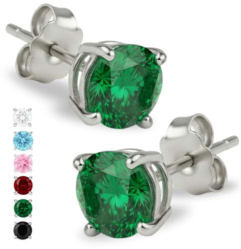 Hannah’s Treasures Ohrstecker Silber 925 Rund Zirkonia Ohrringe Stecker | Rhodiniert & nickelfrei. Runder Zirkoniastein in vielen Farben & Größen. Edles Geschenk-Set für Damen & Herren