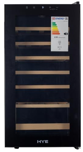 HYE Wine Cooler - 28 Bottle/88L Storage, Wooden Shelves, Black | 43CM Width, LED Top Lighting, Temperature Range Adjustment, 40 dB Operation, Perfect For Wine Collectors