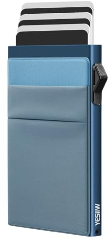 YESIIW Portefeuille Minimaliste Fin en Aluminium Style Pop-up pour Homme avec Blocage RFID, pour Billets, Cartes de crédit et de Visite, avec Poche pour pièces de Monnaie