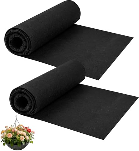 SIMDAO 2PCS 12x80Inch Felt Planter Liner Roll, Non-Woven Fabric Plant Liner Sheet, Cuttable Hanging Basket Liner Roll, Thick Garden Mat for Planter Window Flower Basket Animal Pet Mat (Black)