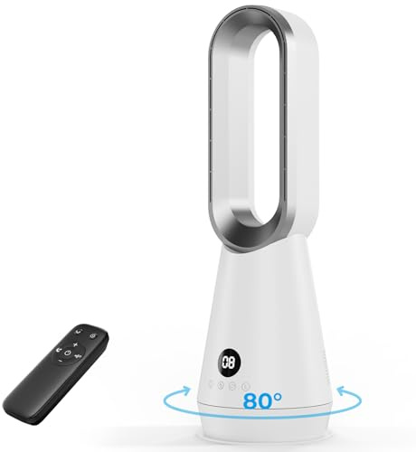 Ventilatore a Torre Senza Pale - 8 Velocità Regolabili, Oscillazione 80° Ampia Copertura, 32dB Ultra-Silenzioso con Timer 9H, Telecomando e Touch, Ventilatore Potente per Casa, Ufficio, Camerette