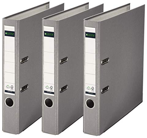 Leitz 101550 Qualitäts-Ordner Plastik-Cover (grau, schmal | 3er Pack)