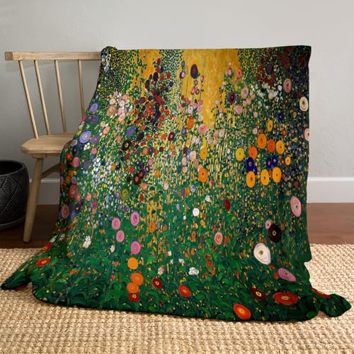 Kuscheldecke EIN Farbenfroher Garten, Flauschig Bunt Decke 130x150 cm, Weich und Warme Klimt Flanelldecke, Wohndecke Flanell als Sofadecke Couchdecke Tagesdecke