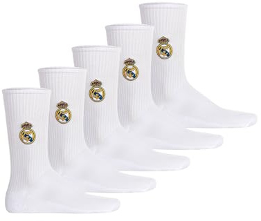 Real Madrid Unisex Socken, 5er Pack | Offizielles Lizenzprodukt, Tennis Socken Baumwollmischung, Fangeschenk mit gesticktem Logo