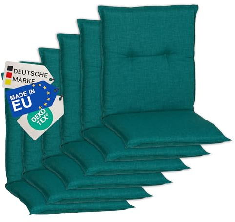 NYVI Gartenstuhl Auflagen Niedriglehner 6er Set Barcelona - UV-Beständig, Atmungsaktiv, Strapazierfähig - Niedriglehnerauflagen Sitzkissen Outdoor - Sitzauflagen für Gartenstühle 100x50cm Türkis