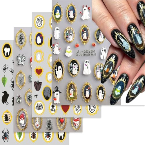 Glamoreal 4 Sheets Halloween Nail Stickers 5D Relief Nail Art Stickers
