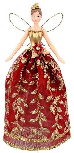 Gisela Graham Gold and Red Leaf Design Fairy Christmas Tree Topper