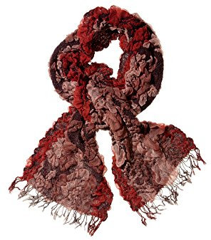 Modassori Damen-Mode Schal Fransen Schwarz Orange Rostrot Blumen-Muster-Design Artikelname Luna Kollektion 2025