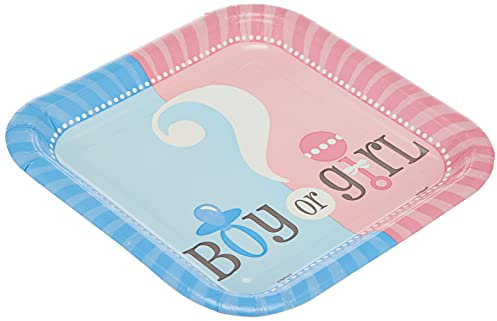Unique Party 47384 - 18cm Square Gender Reveal Baby Shower Party Plates, Pack of 8