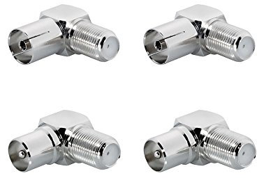 ARLI 4x TV Winkeladapter – 2x IEC Stecker + 2x IEC Buchse 9,5 mm auf F-Kupplung | 90° Koax Antennenadapter Set für SAT DVB-T2 DVB-C2
