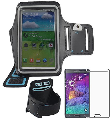 ebestStar - Brassard Sport Compatible avec Samsung Note 4 Galaxy N910F Coque Housse Néoprène Armband Case, Noir + Film écran Verre Trempé [NB: Lire Description][Appareil: 153.5x78.6x8.5mm 5.7]