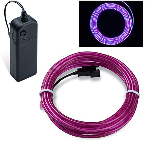 COVVY Neon Glowing Strobing Electroluminescent Light Super Bright Battery Operated EL Wire Cable for Cosplay Dress Festival Halloween Christmas Party Carnival Decoration (Purple, 5M)