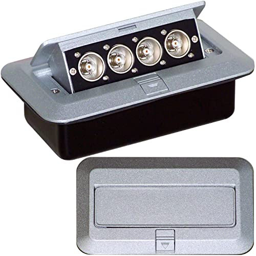 PRO Pop-Up Wall/Floor/Desk Plate & Metal Back Box - 4x (Quad) BNC Female Sockets Outlet - CCTV Camera & DVR – Video, Security, Cam - Loops