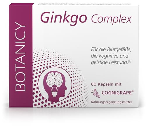BOTANICY Ginkgo Complex - Ginkgo Biloba Extrakt mit Cognigrape®-Traubenextrakt, Pantothensäure für geistige Leistung & Zink für kognitive Funktion - Laborgeprüft, Vegan - 60 Gingko Kapseln