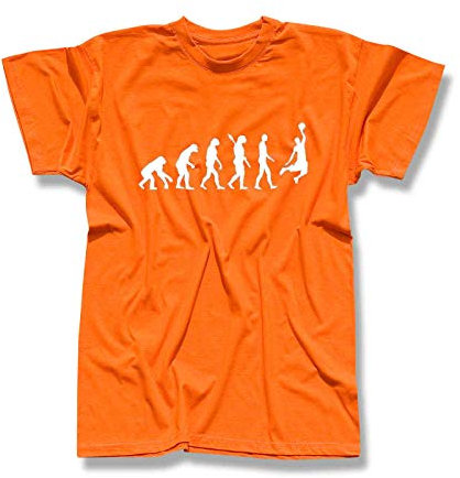 T-Shirt Evolution Basketball Dunking Sport Korb NBA 13 Farben Herren XS - 5XL Magic America Clippers Suns Mavericks Kings Rockets, Größe:S, Farbe:orange - Logo Weiss