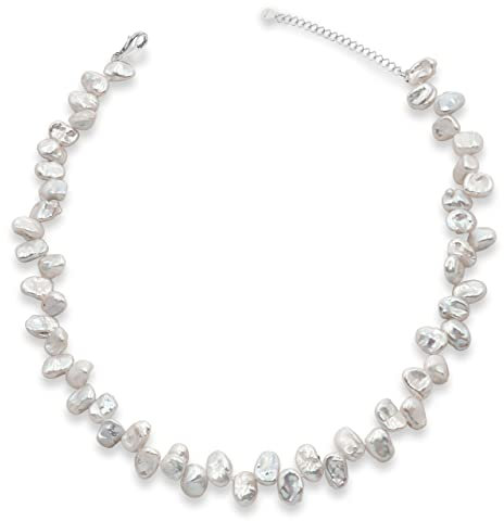 Secret & You Damen Perlenkette Süßwasser Zuchtperle Barock Keshi Barocke Keshiperlen 9-10mm - 925 Sterling Silber - 38-43 cm lang